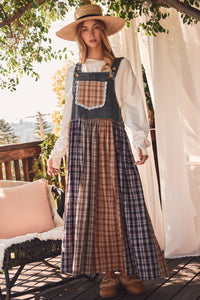 Denim & Plaid Overall Dress