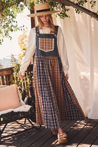 Denim & Plaid Overall Dress