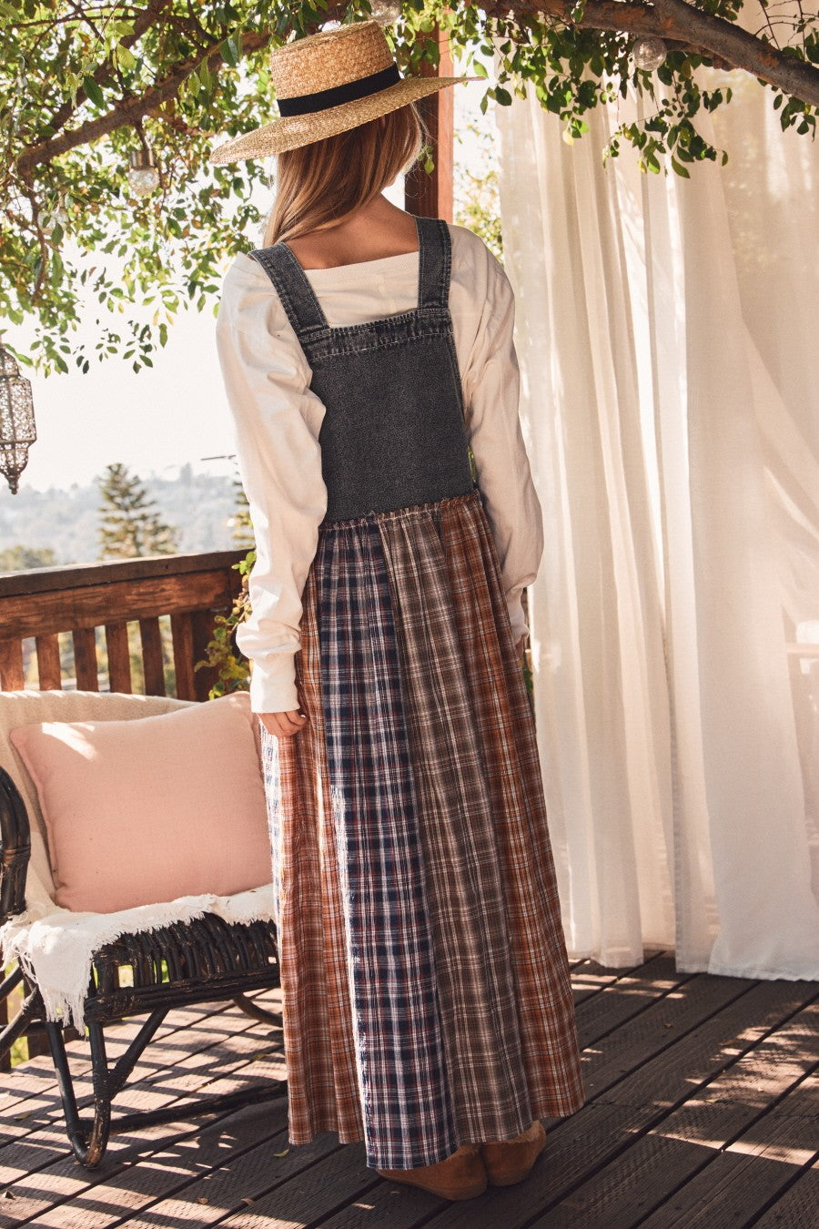 Denim & Plaid Overall Dress