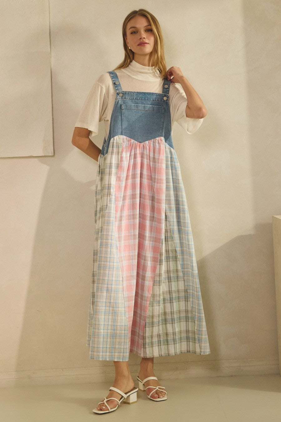Patchwork Plaid Overall Dress