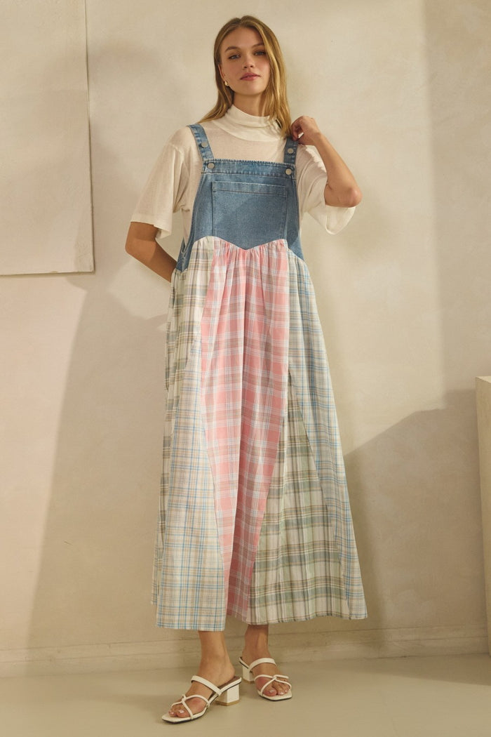 Patchwork Plaid Overall Dress