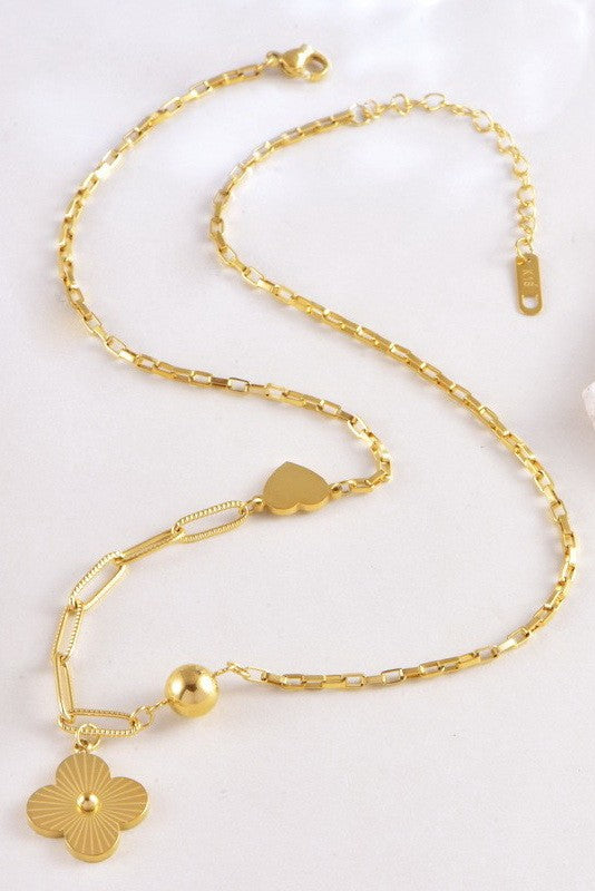 Tarnish Free Elegant Clover & Heart Necklace