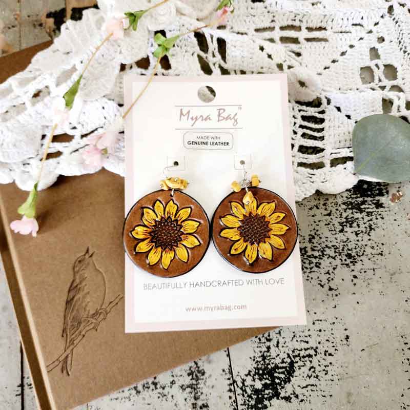 Sunflower Leather Earrings