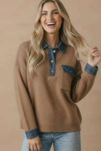 Pops of Denim Sweater Top