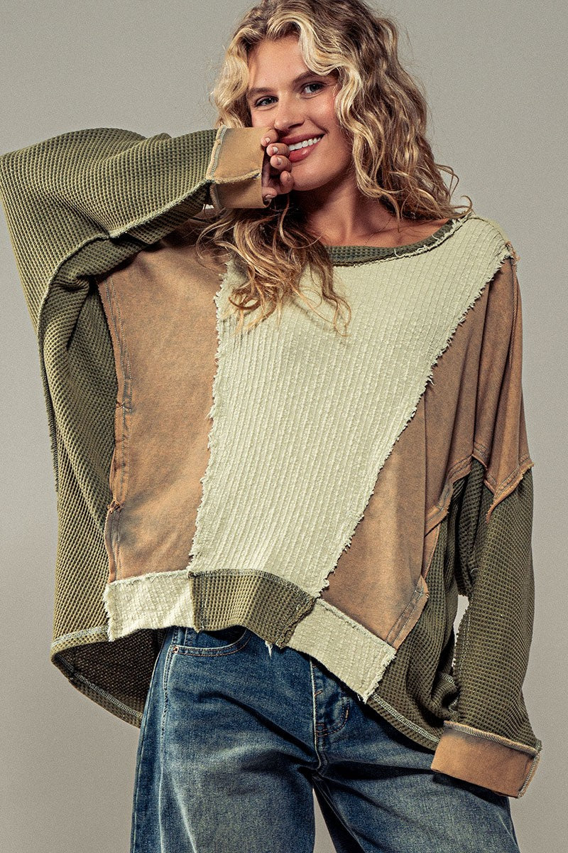 Textured Color Block Pullover