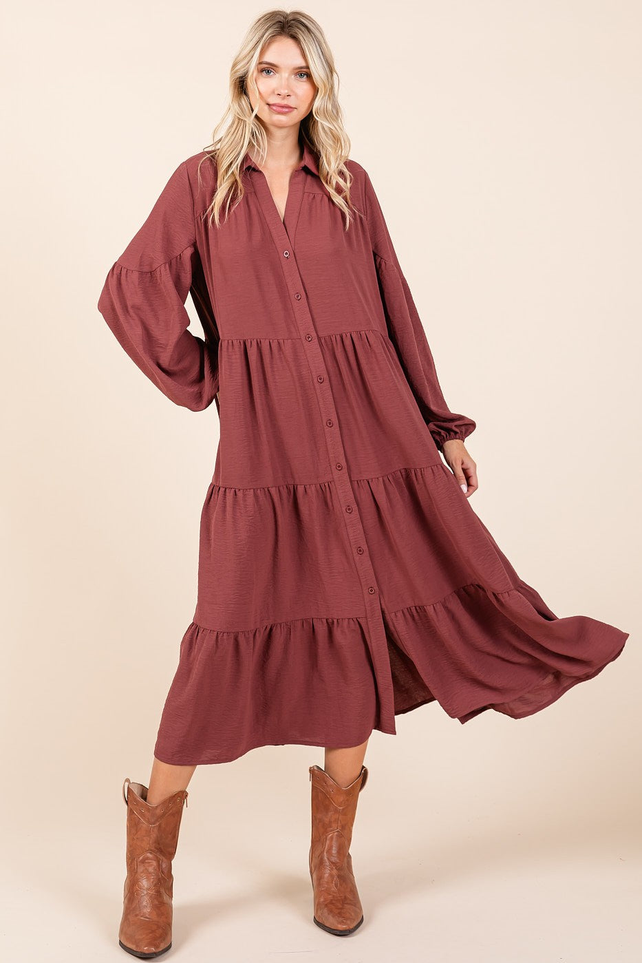 Tiered Button Down Maxi Dress