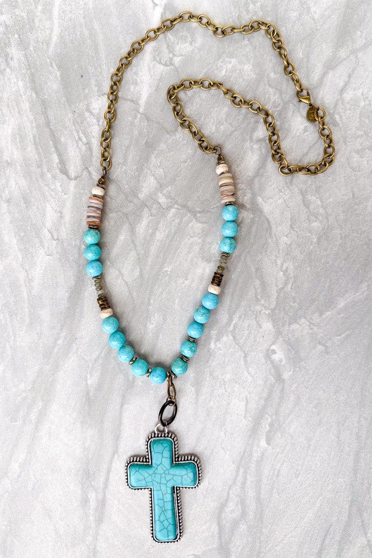 Turquoise Chunky Cross Necklace