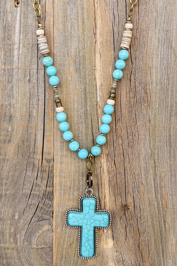 Turquoise Chunky Cross Necklace