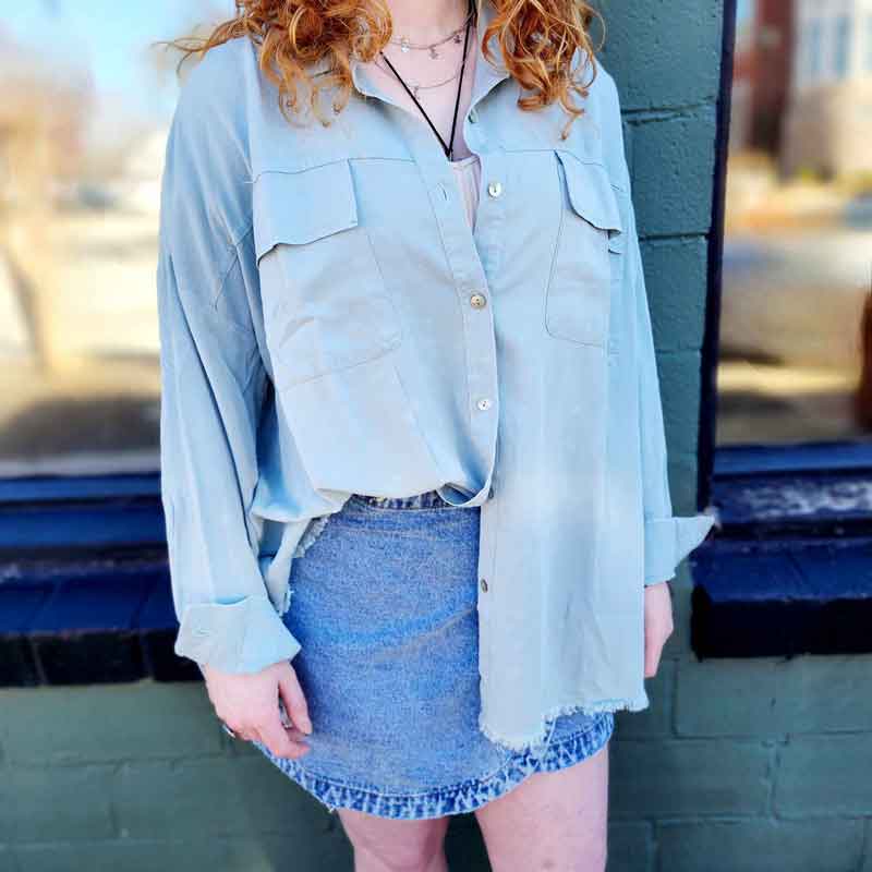 Vintage Wash Button Down Top