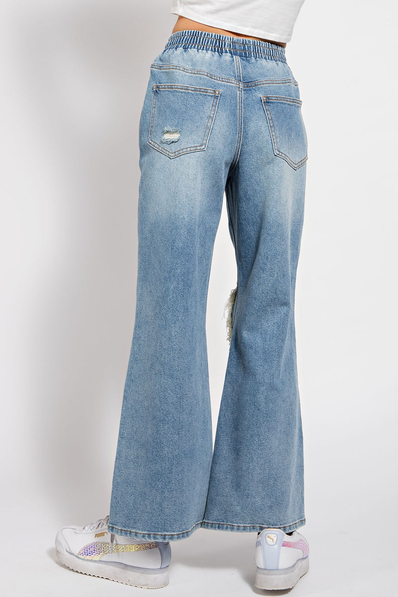 Washed Distressed Denim Pants