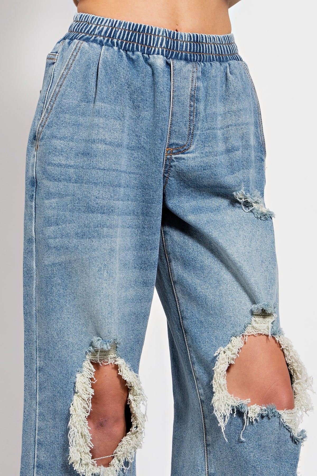 Washed Distressed Denim Pants