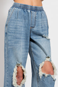 Washed Distressed Denim Pants