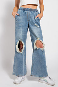 Washed Distressed Denim Pants