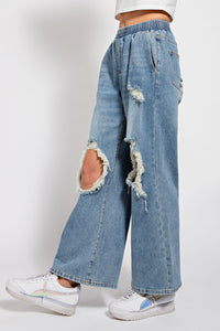 Washed Distressed Denim Pants