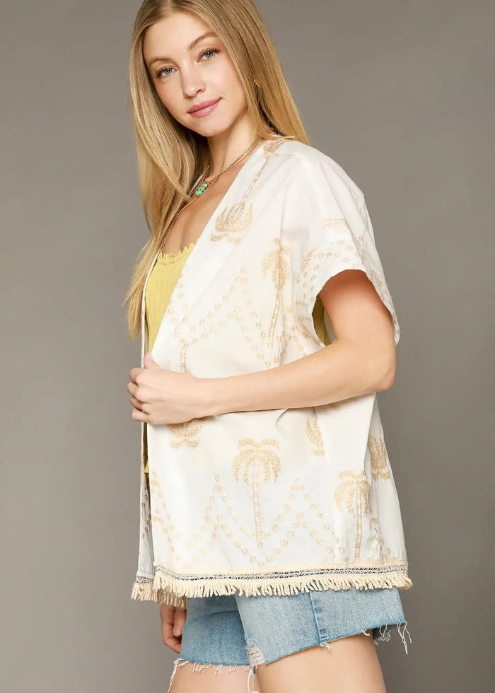 BOHO Embroidered Fringe Kimono