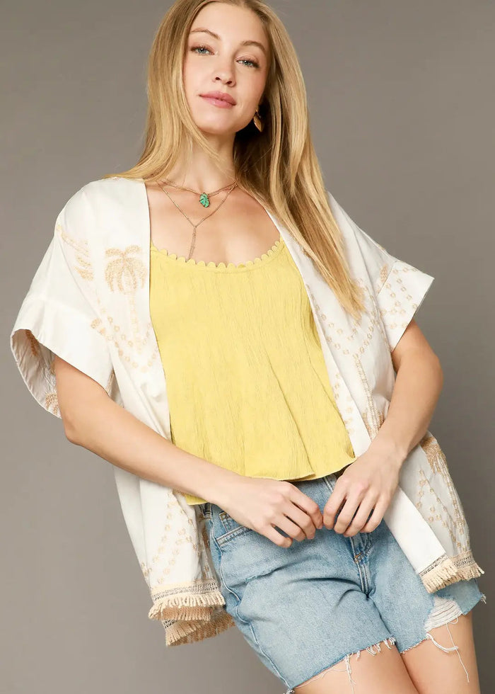 BOHO Embroidered Fringe Kimono