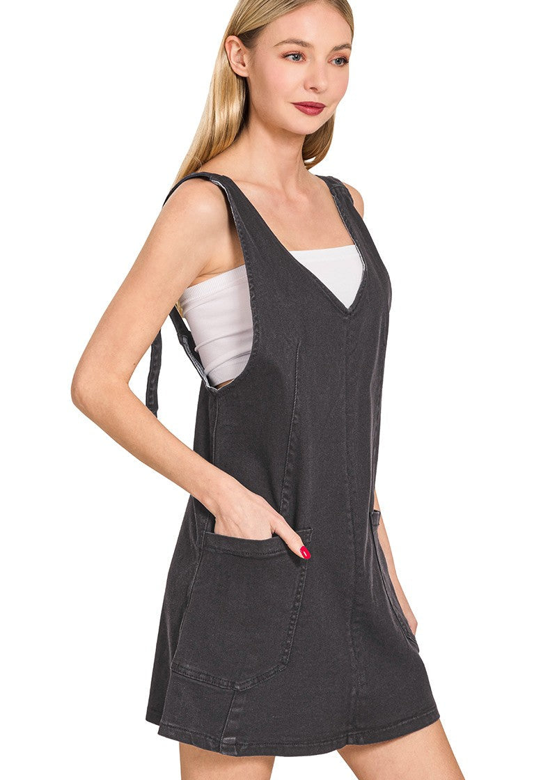 Washed Denim Overall Dress