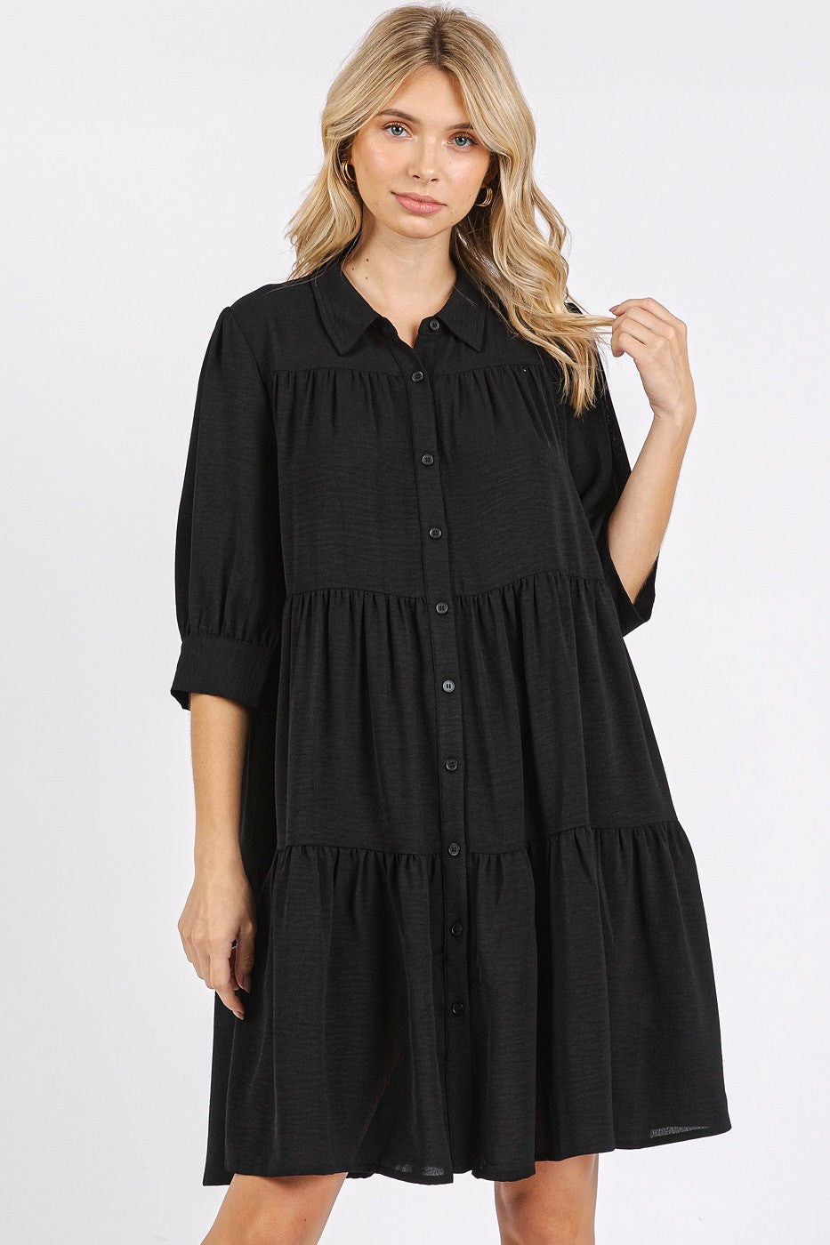 Tiered Button Shirt Dress