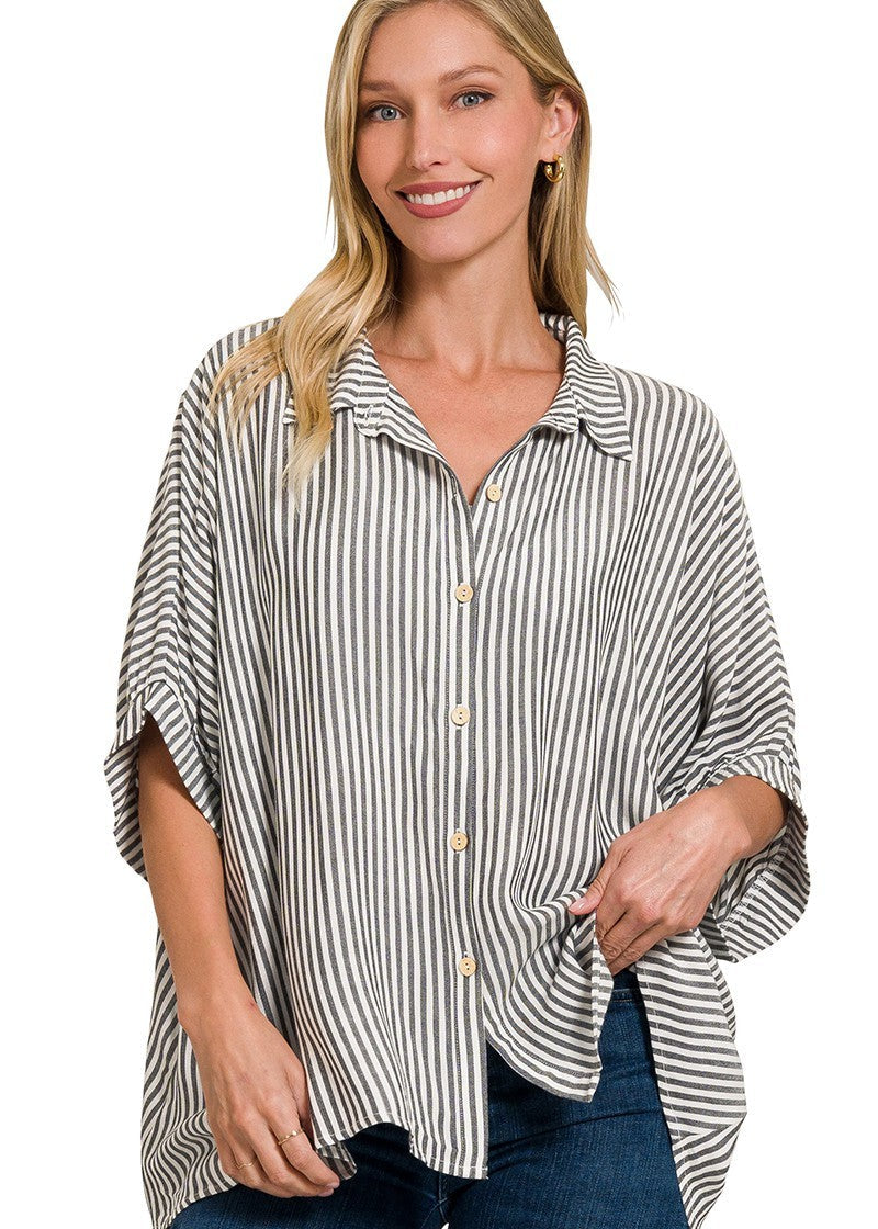 Striped Flowy Button Top
