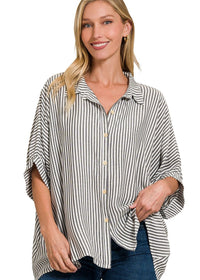 Striped Flowy Button Top