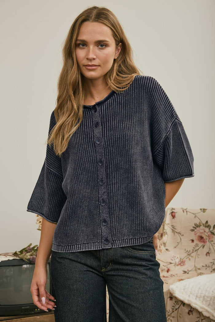Washed Button Front Cardigan