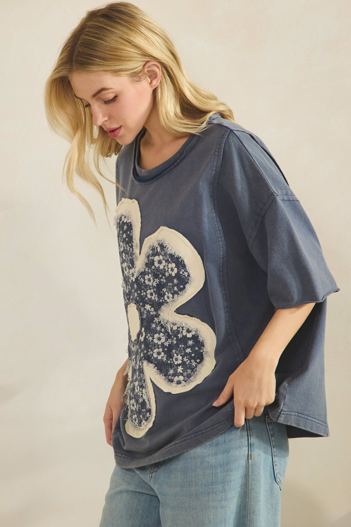 Denim Hue Flower Top