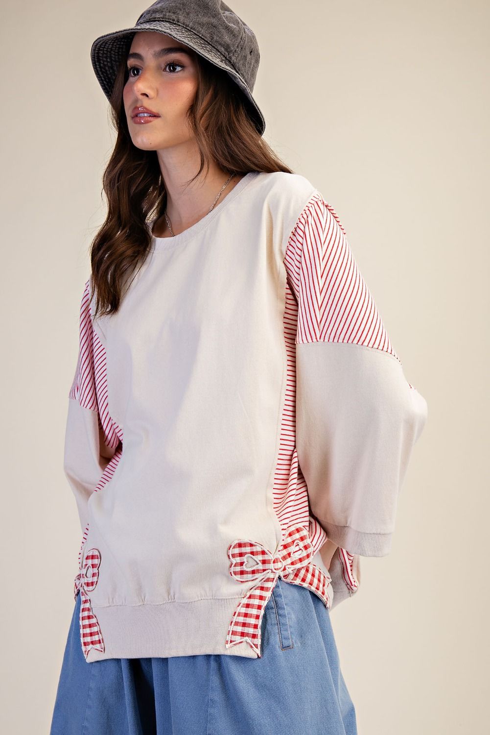 Washed Gingham Bows Top