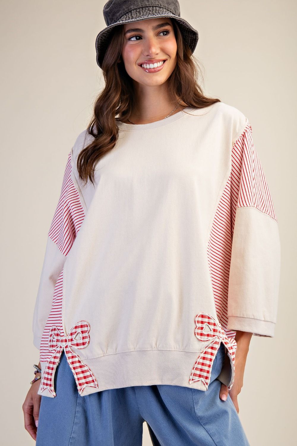 Washed Gingham Bows Top