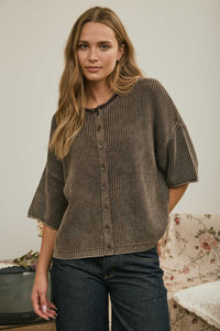Washed Button Front Cardigan