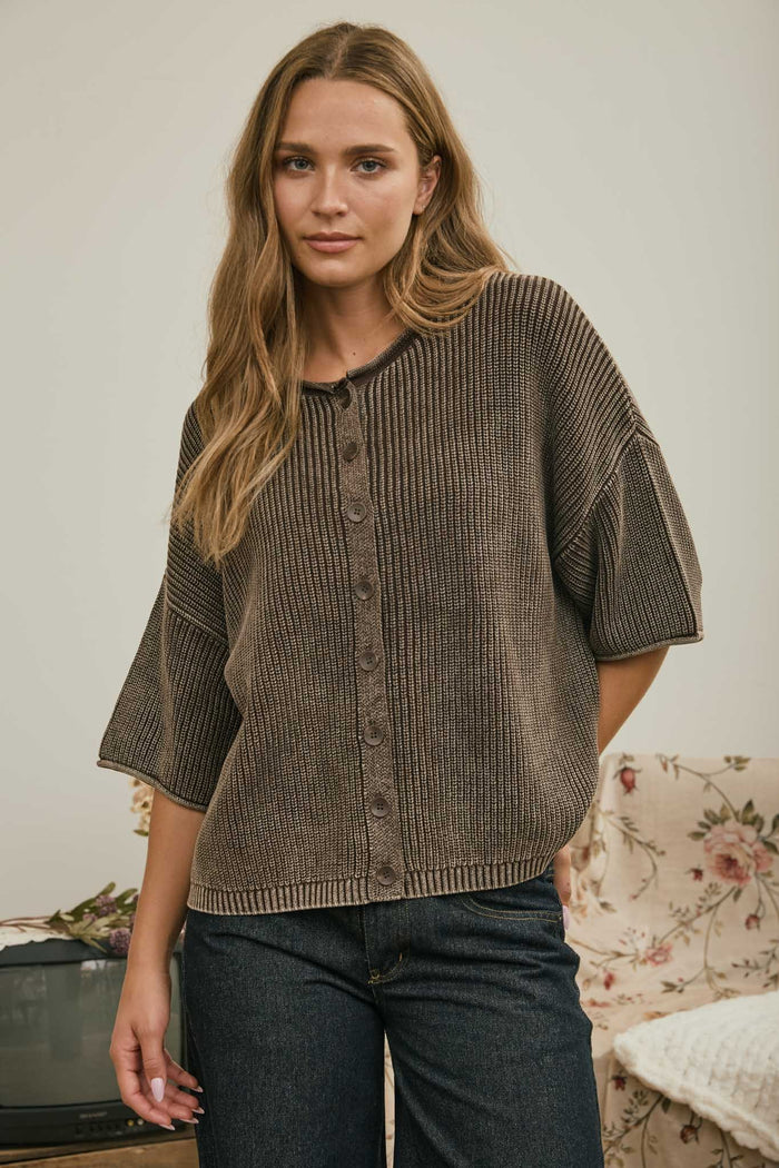 Washed Button Front Cardigan