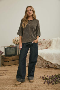 Washed Button Front Cardigan