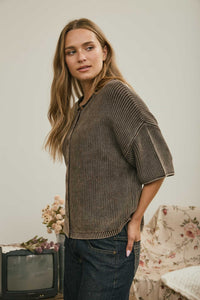 Washed Button Front Cardigan