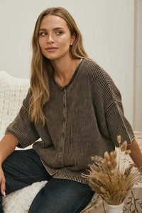 Washed Button Front Cardigan