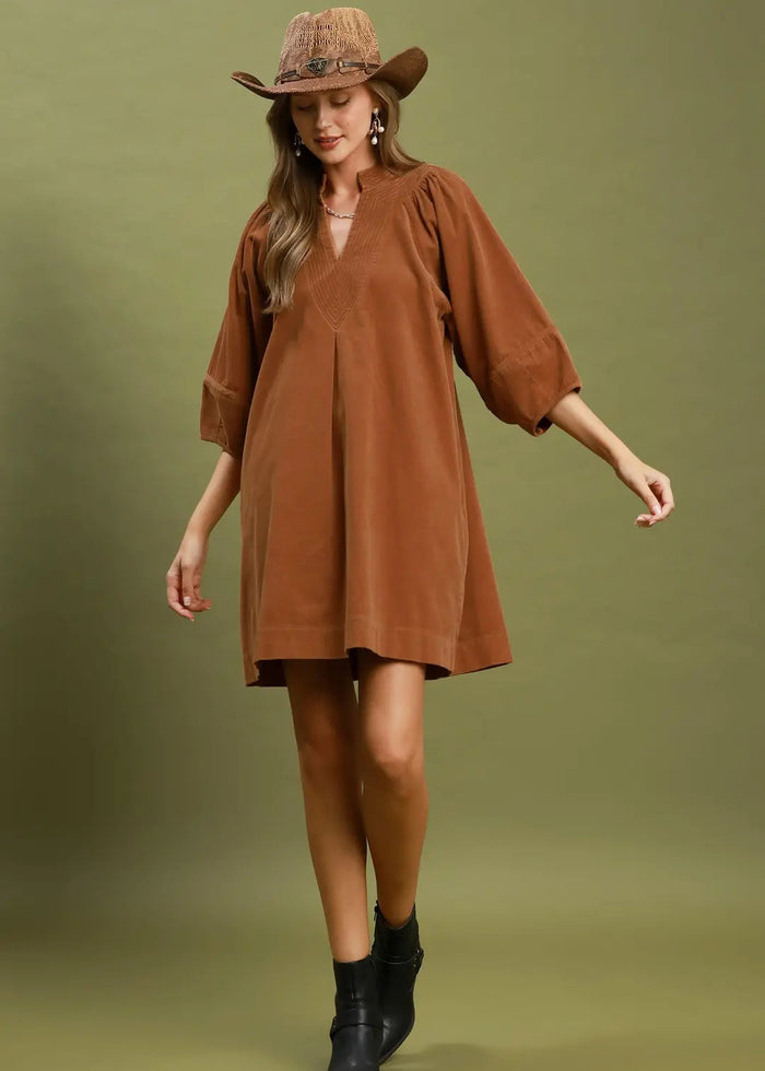 Corduroy Puff Sleeve Dress