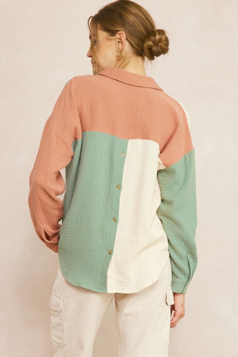Color Block Linen Top