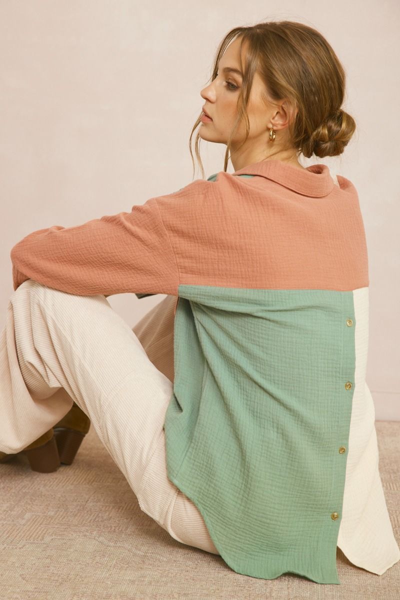 Color Block Linen Top