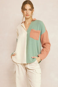 Color Block Linen Top