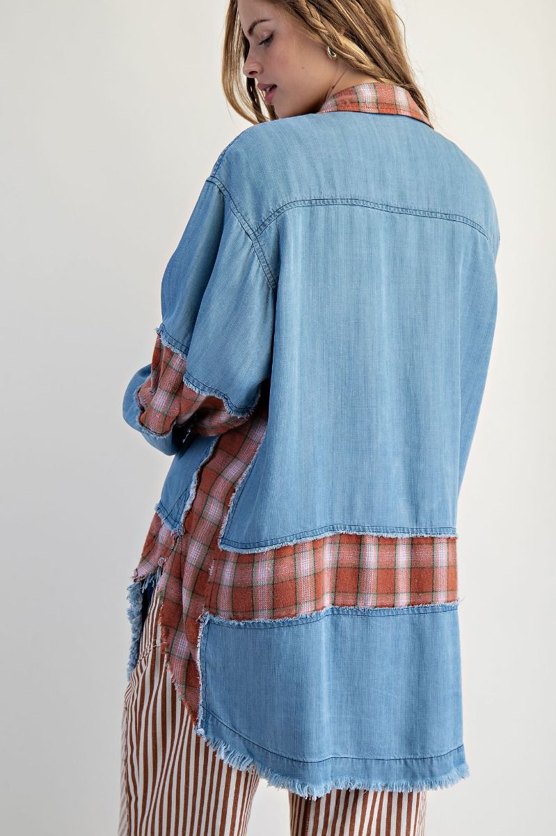 Oversized Plaid & Denim Shacket