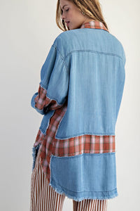 Oversized Plaid & Denim Shacket