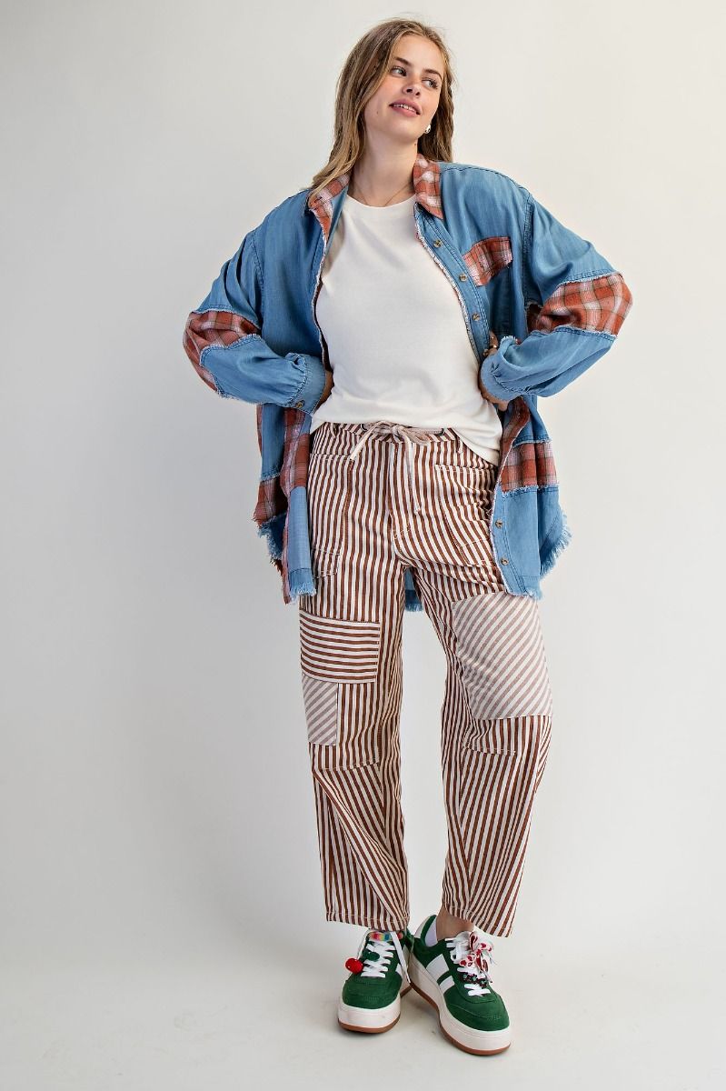 Oversized Plaid & Denim Shacket