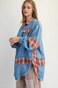 Oversized Plaid & Denim Shacket