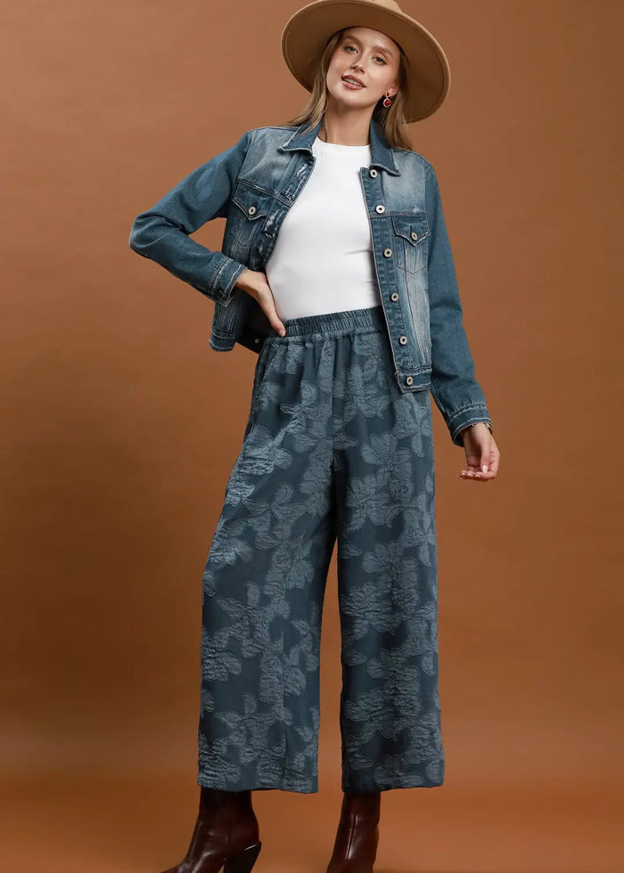 Floral Jacquard Wide Leg Pants