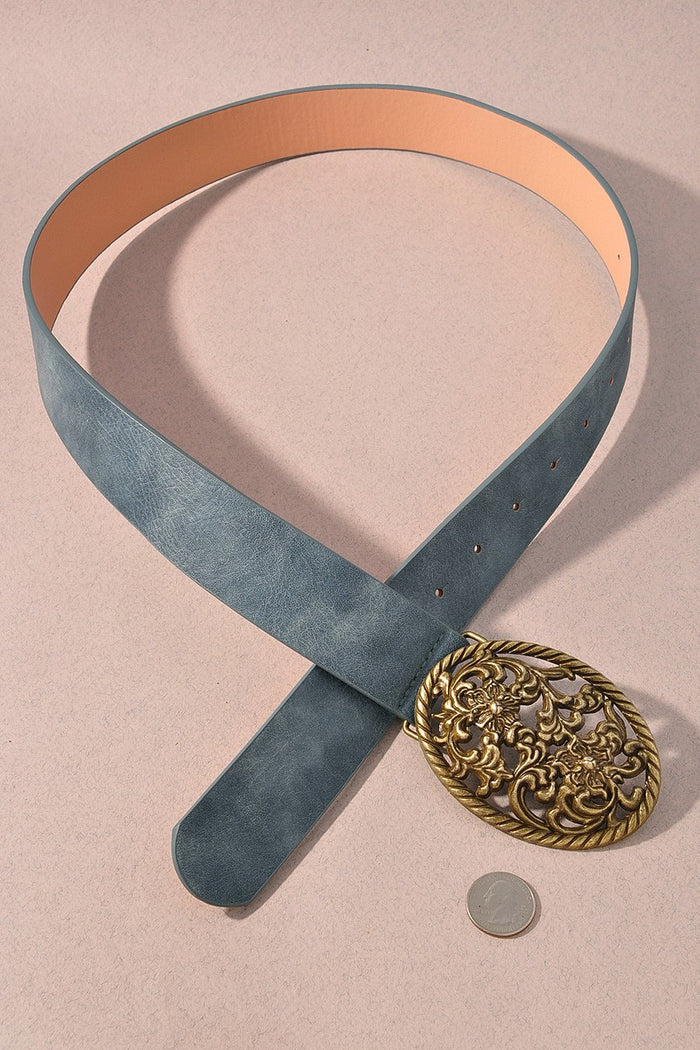 Floral Oval Buckle Western Belt