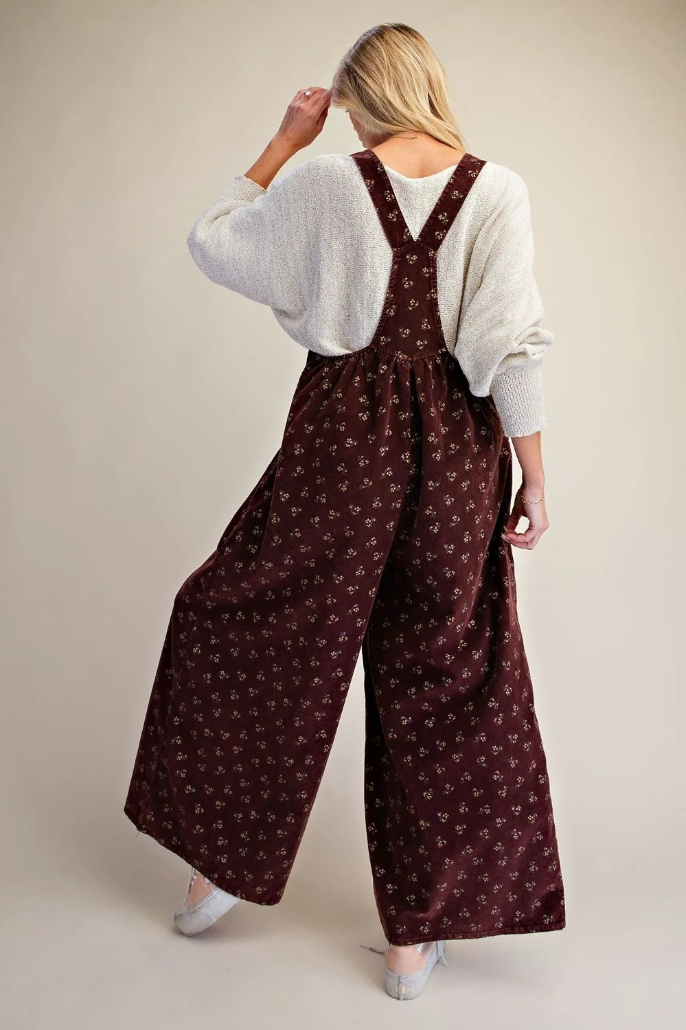 Floral Printed Corduroy Overalls