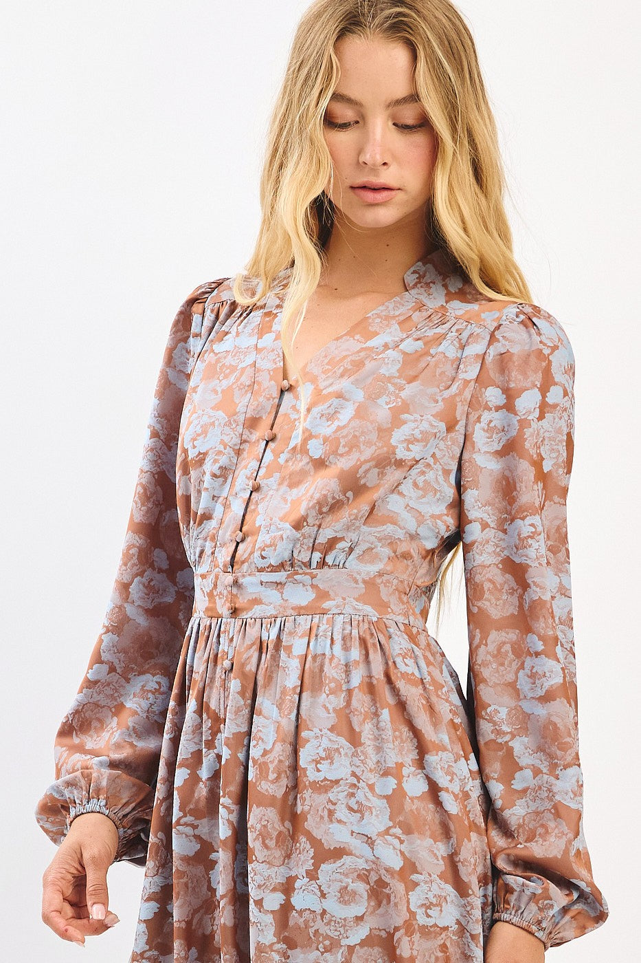 Floral Jacquard Button Front Dress