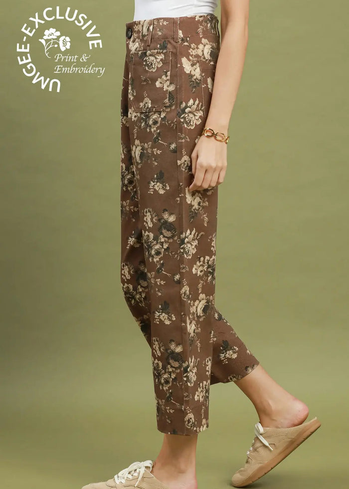 Floral Print Cropped Pants