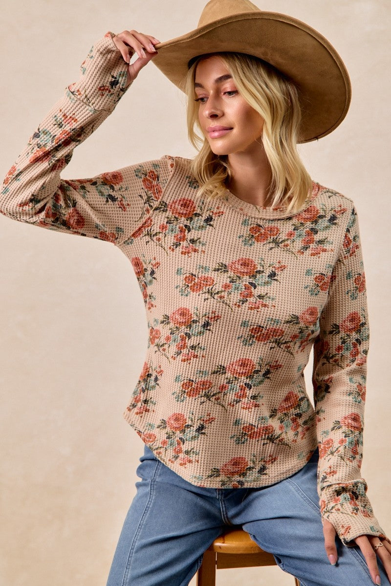 Floral Waffle Thermal Top