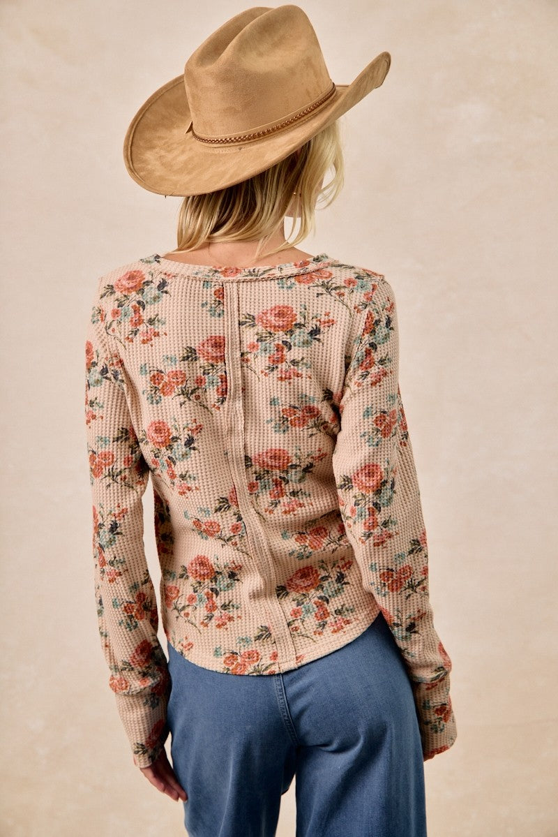 Floral Waffle Thermal Top