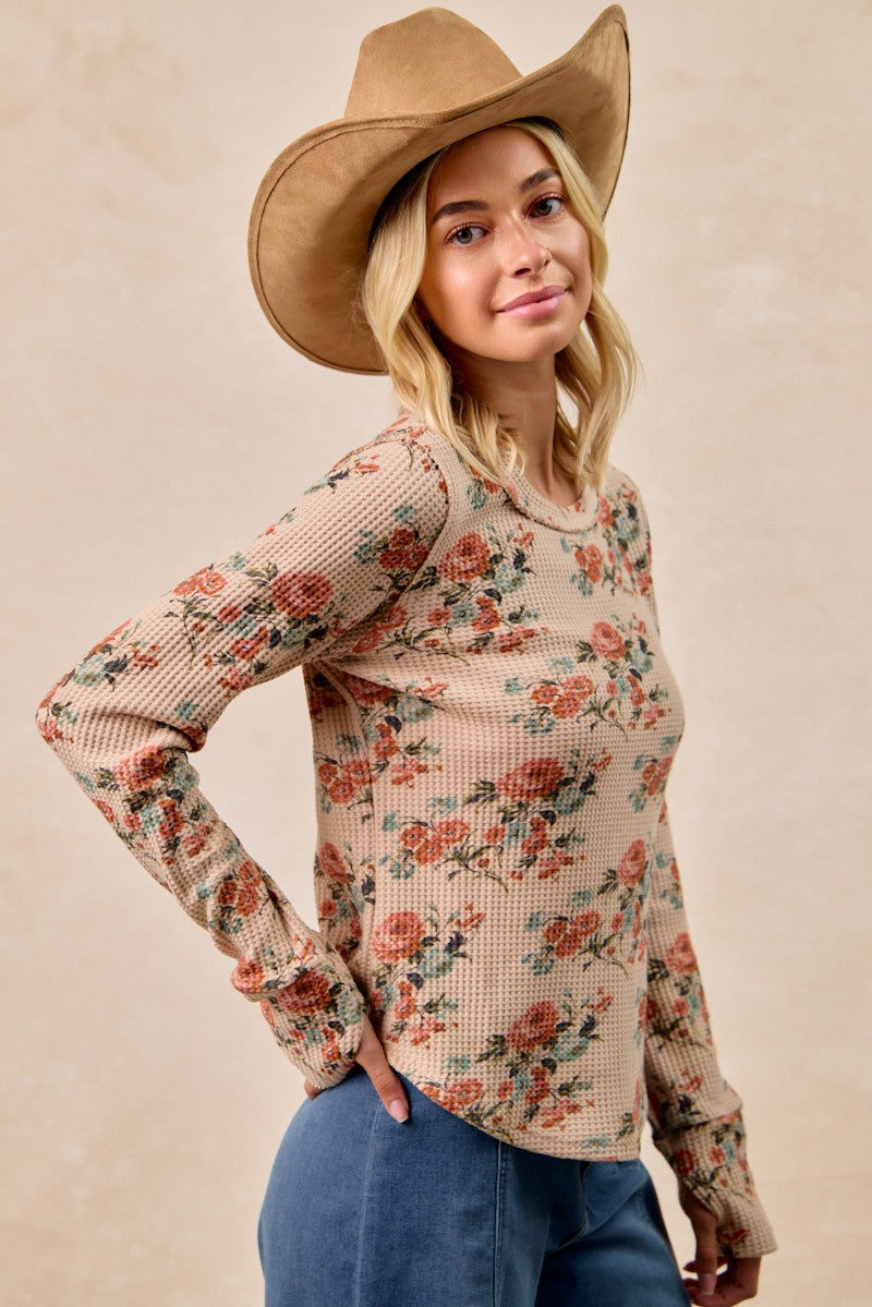 Floral Waffle Thermal Top