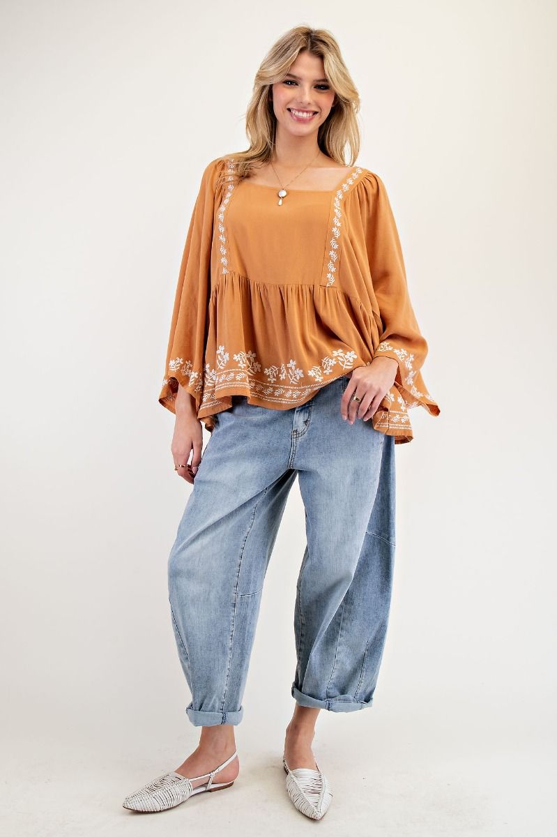 Fall Florals Embroidered Top